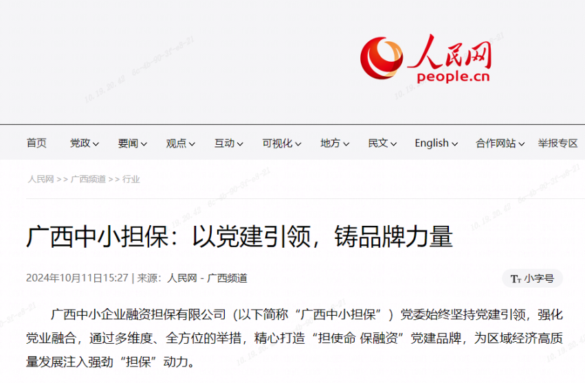 人民網(wǎng)| 廣西中小擔(dān)保：以黨建引領(lǐng)，鑄品牌力量
